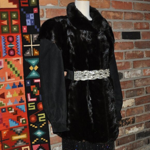 MINK Paw FUR Sable Black Brown Suede Leather Sleeves Car Coat Jacket - Picture 2 of 12